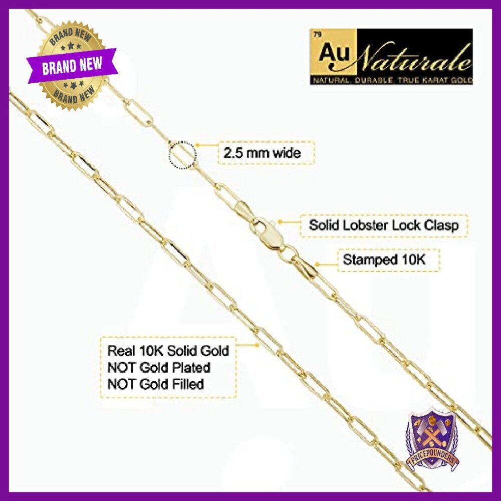 10k Gold Paperclip Necklace 16" Oval Link Chain Lobster Clasp - Picture 3 of 7